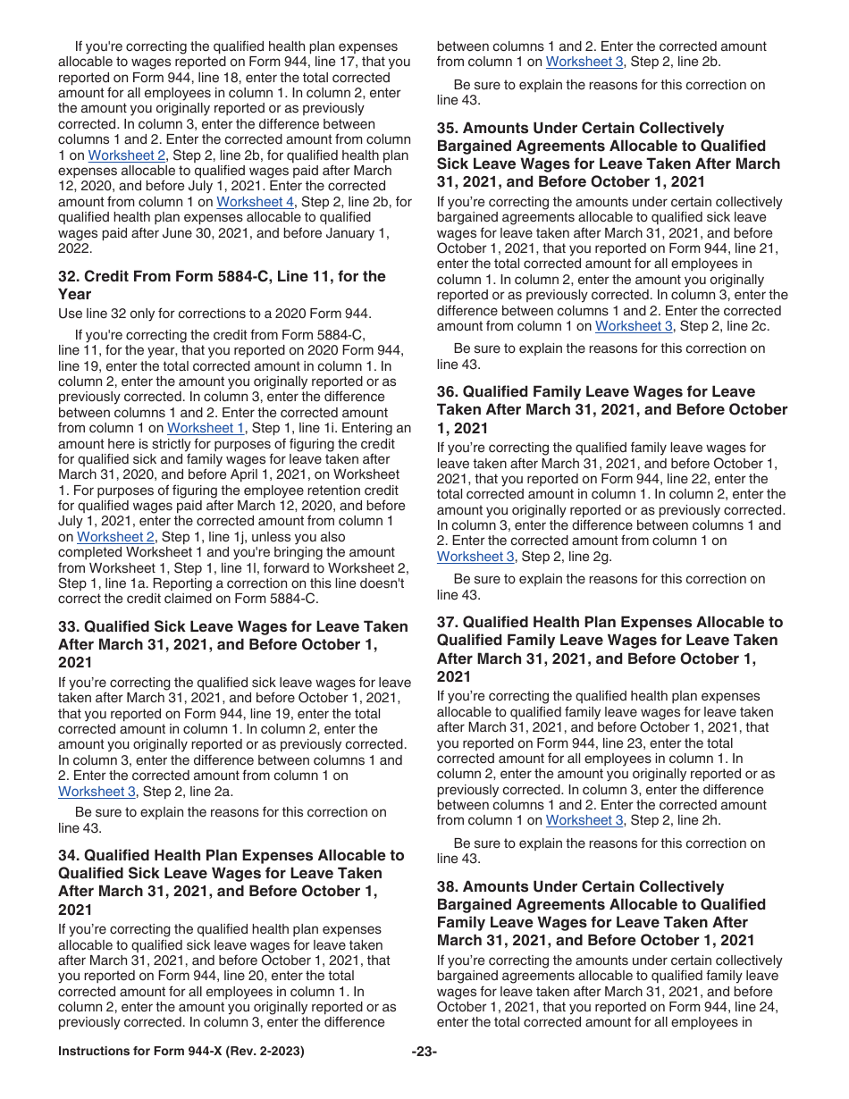 Instructions for IRS Form 944-X Adjusted Employers Annual Federal Tax Return or Claim for Refund, Page 23