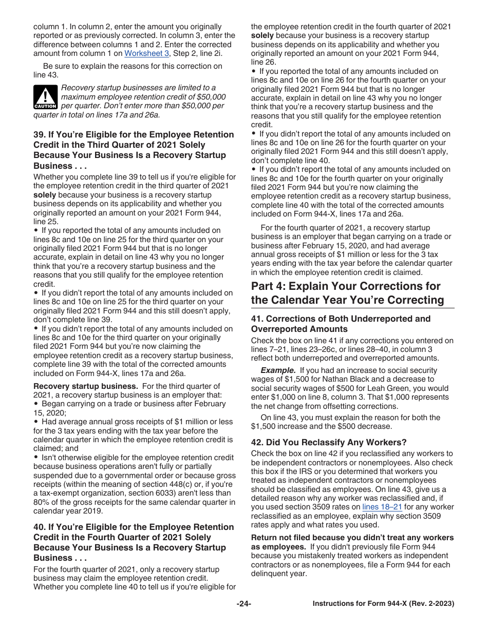 Instructions for IRS Form 944-X Adjusted Employers Annual Federal Tax Return or Claim for Refund, Page 24