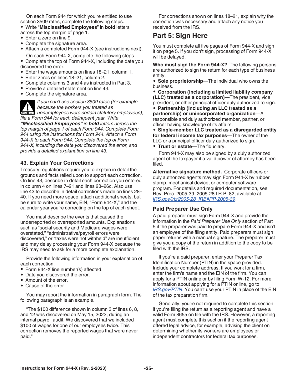 Instructions for IRS Form 944-X Adjusted Employers Annual Federal Tax Return or Claim for Refund, Page 25