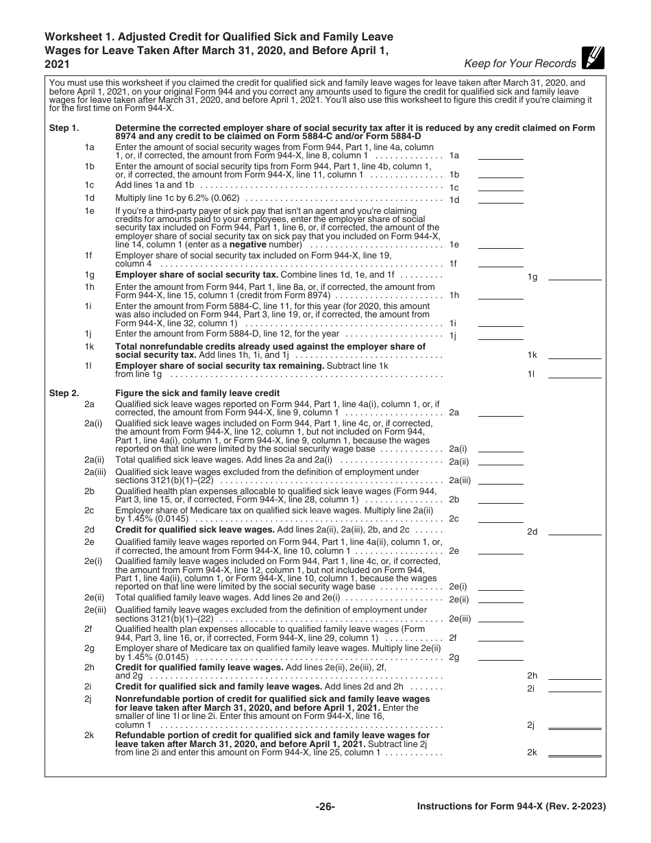 Instructions for IRS Form 944-X Adjusted Employers Annual Federal Tax Return or Claim for Refund, Page 26