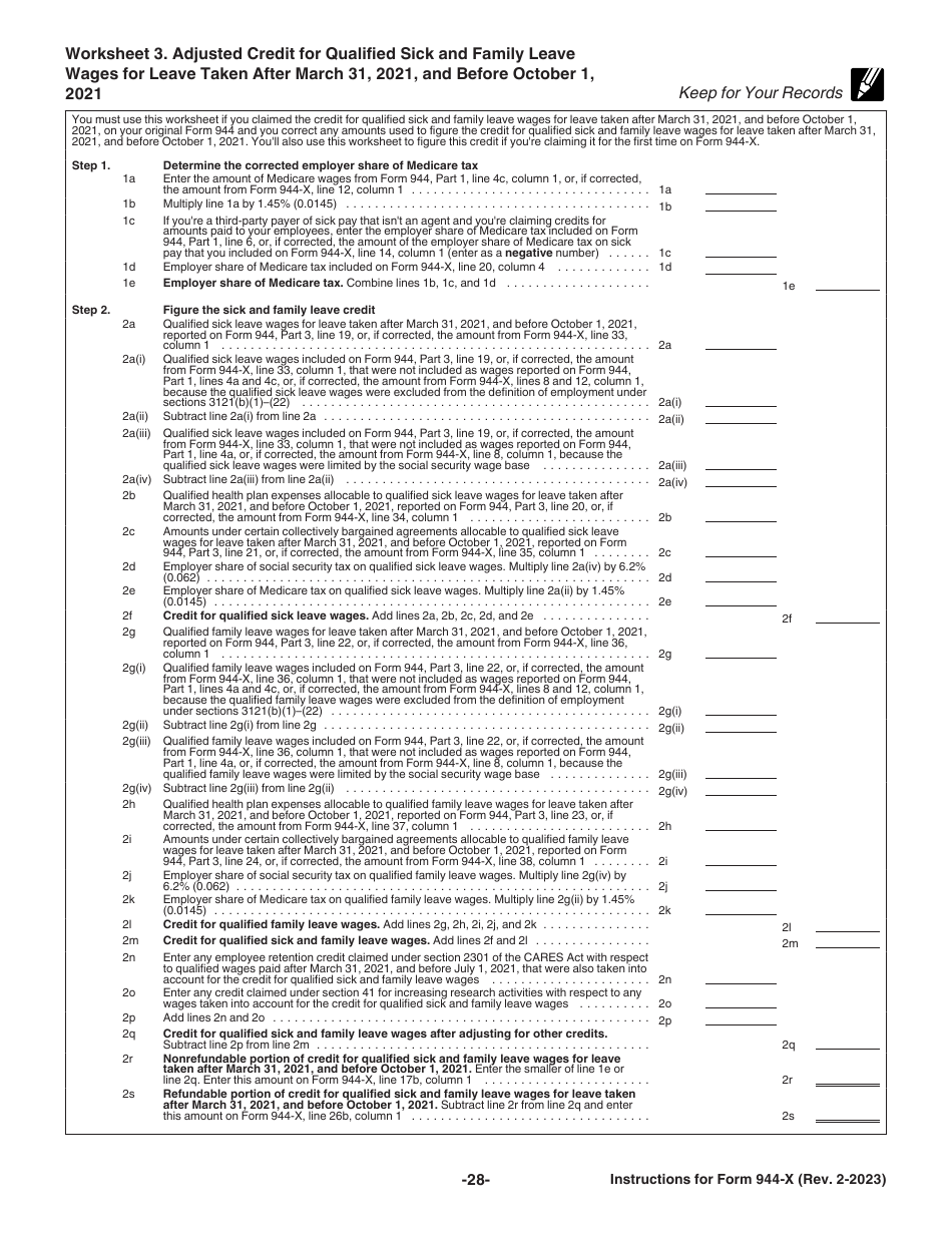 Instructions for IRS Form 944-X Adjusted Employers Annual Federal Tax Return or Claim for Refund, Page 28