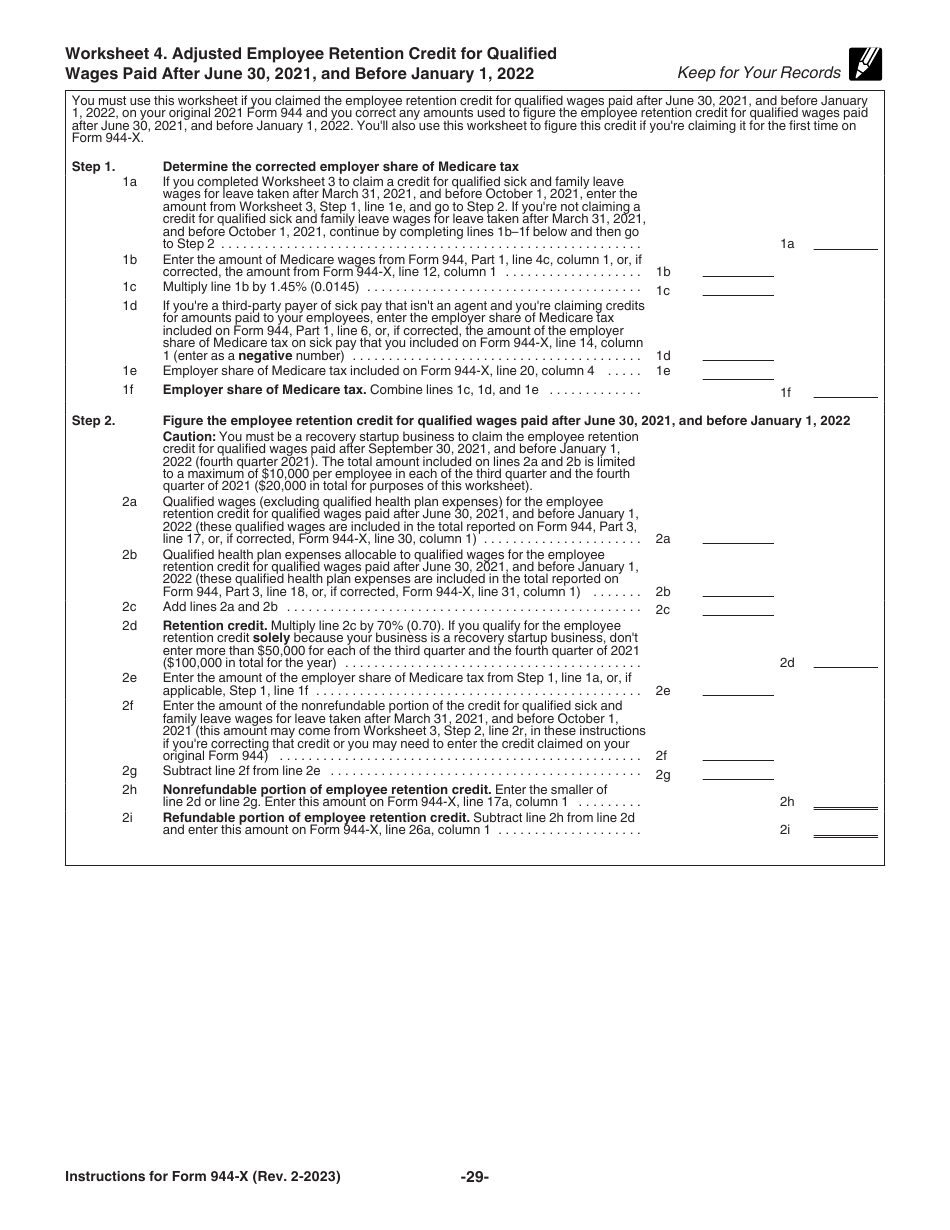 Instructions for IRS Form 944-X Adjusted Employers Annual Federal Tax Return or Claim for Refund, Page 29