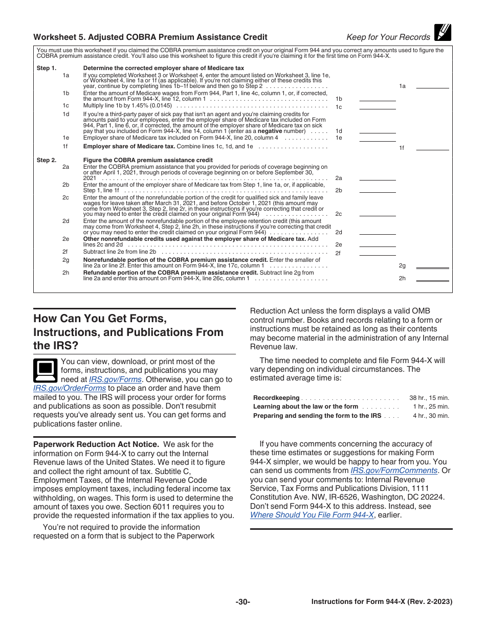 Instructions for IRS Form 944-X Adjusted Employers Annual Federal Tax Return or Claim for Refund, Page 30