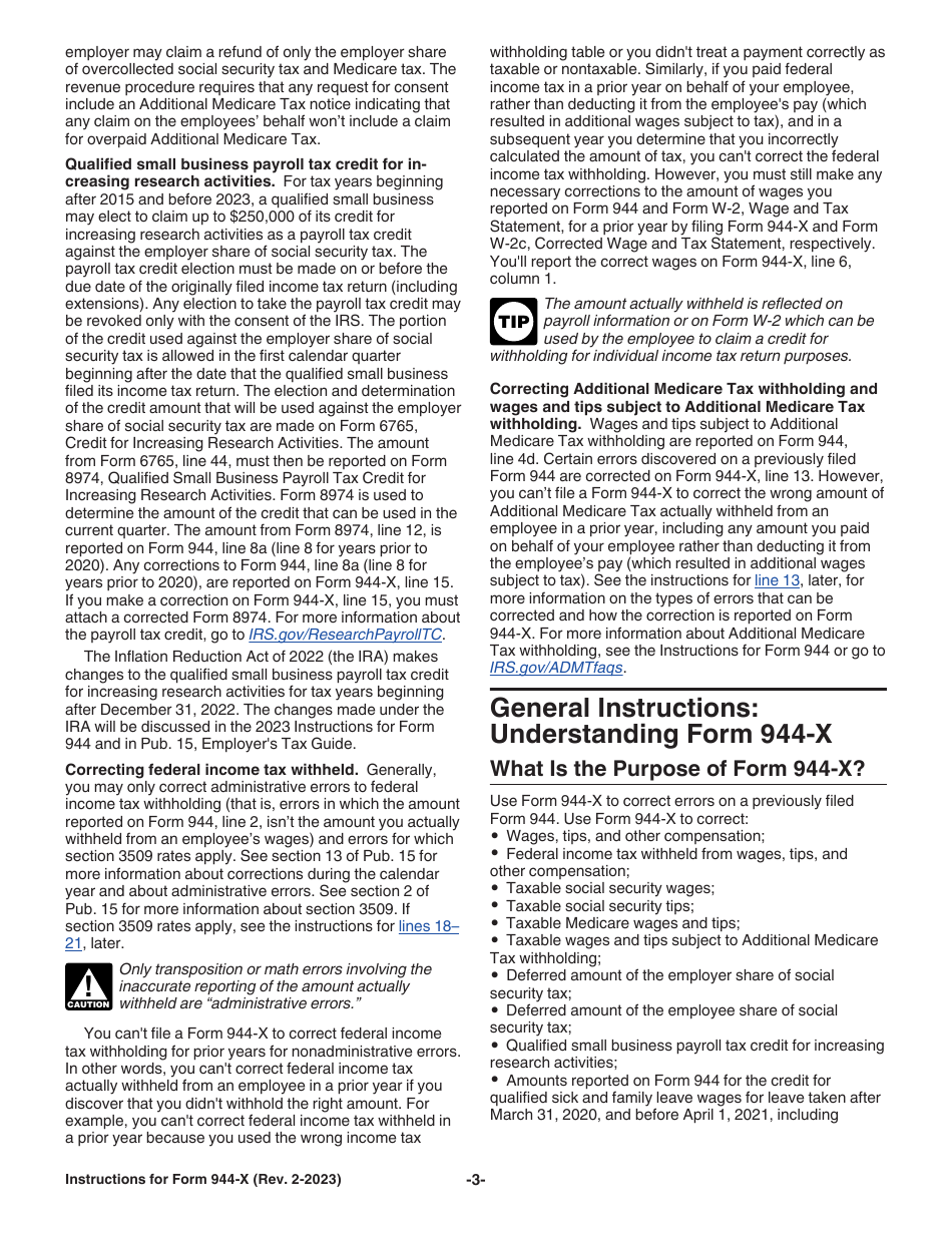 Instructions for IRS Form 944-X Adjusted Employers Annual Federal Tax Return or Claim for Refund, Page 3