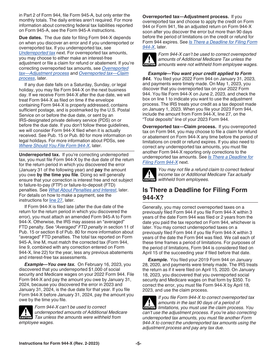 Instructions for IRS Form 944-X Adjusted Employers Annual Federal Tax Return or Claim for Refund, Page 5