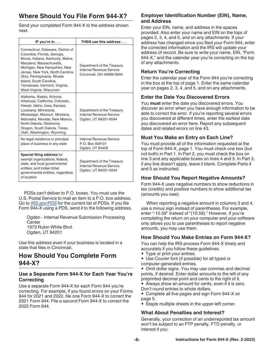 Instructions for IRS Form 944-X Adjusted Employers Annual Federal Tax Return or Claim for Refund, Page 6