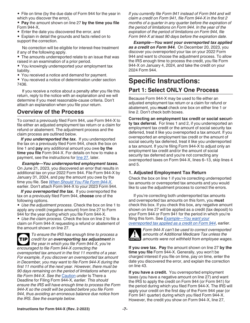 Instructions for IRS Form 944-X Adjusted Employers Annual Federal Tax Return or Claim for Refund, Page 7