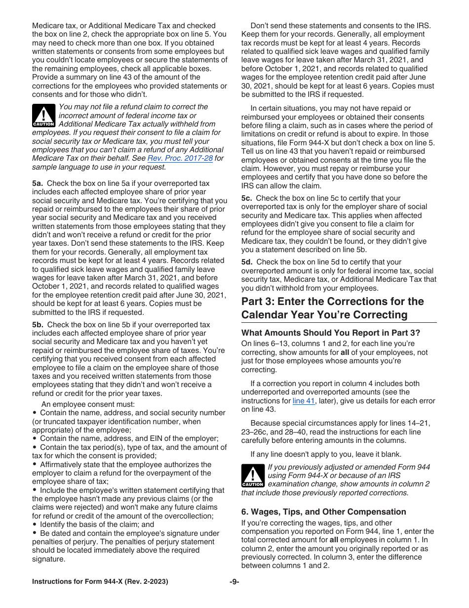 Instructions for IRS Form 944-X Adjusted Employers Annual Federal Tax Return or Claim for Refund, Page 9