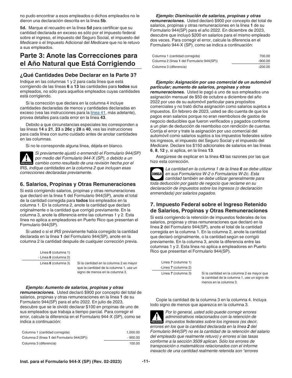 Instrucciones para IRS Formulario 944-X (SP) Ajuste a La Declaracion Federal Anual De Impuestos Del Empleador O Reclamacion De Reembolso (Spanish), Page 11