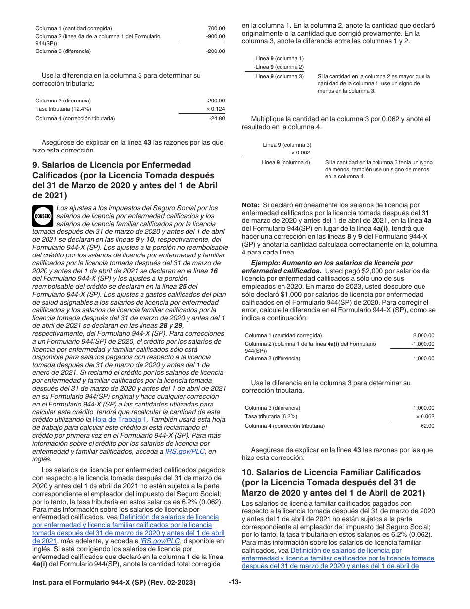 Instrucciones para IRS Formulario 944-X (SP) Ajuste a La Declaracion Federal Anual De Impuestos Del Empleador O Reclamacion De Reembolso (Spanish), Page 13