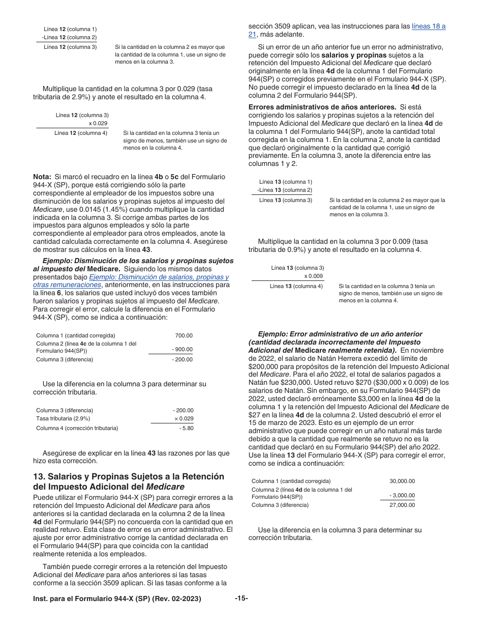 Instrucciones para IRS Formulario 944-X (SP) Ajuste a La Declaracion Federal Anual De Impuestos Del Empleador O Reclamacion De Reembolso (Spanish), Page 15