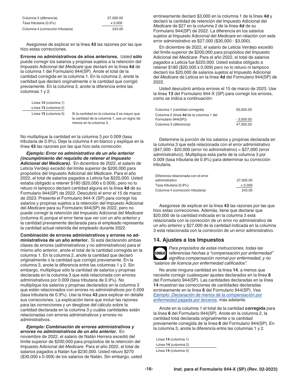 Instrucciones para IRS Formulario 944-X (SP) Ajuste a La Declaracion Federal Anual De Impuestos Del Empleador O Reclamacion De Reembolso (Spanish), Page 16