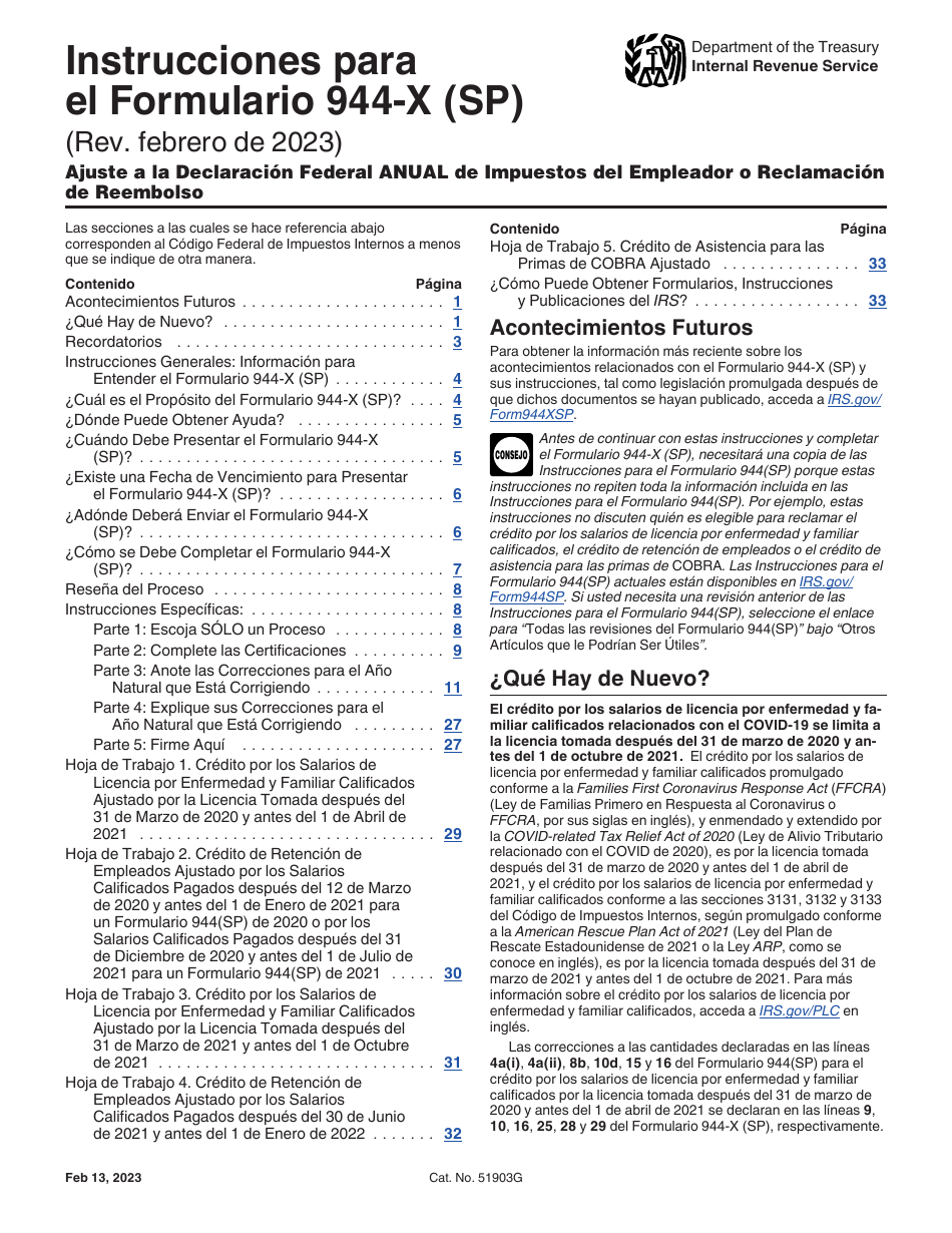 Instrucciones para IRS Formulario 944-X (SP) Ajuste a La Declaracion Federal Anual De Impuestos Del Empleador O Reclamacion De Reembolso (Spanish), Page 1
