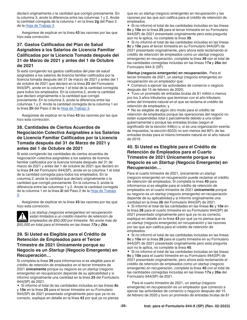 Instrucciones para IRS Formulario 944-X (SP) Ajuste a La Declaracion Federal Anual De Impuestos Del Empleador O Reclamacion De Reembolso (Spanish), Page 26