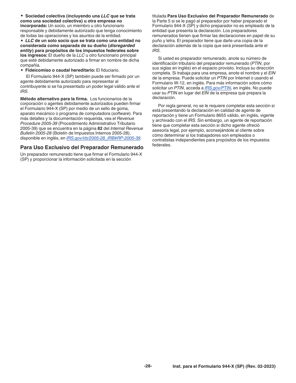 Instrucciones para IRS Formulario 944-X (SP) Ajuste a La Declaracion Federal Anual De Impuestos Del Empleador O Reclamacion De Reembolso (Spanish), Page 28