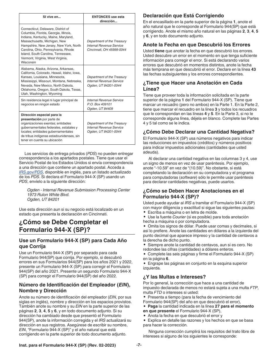 Instrucciones para IRS Formulario 944-X (SP) Ajuste a La Declaracion Federal Anual De Impuestos Del Empleador O Reclamacion De Reembolso (Spanish), Page 7