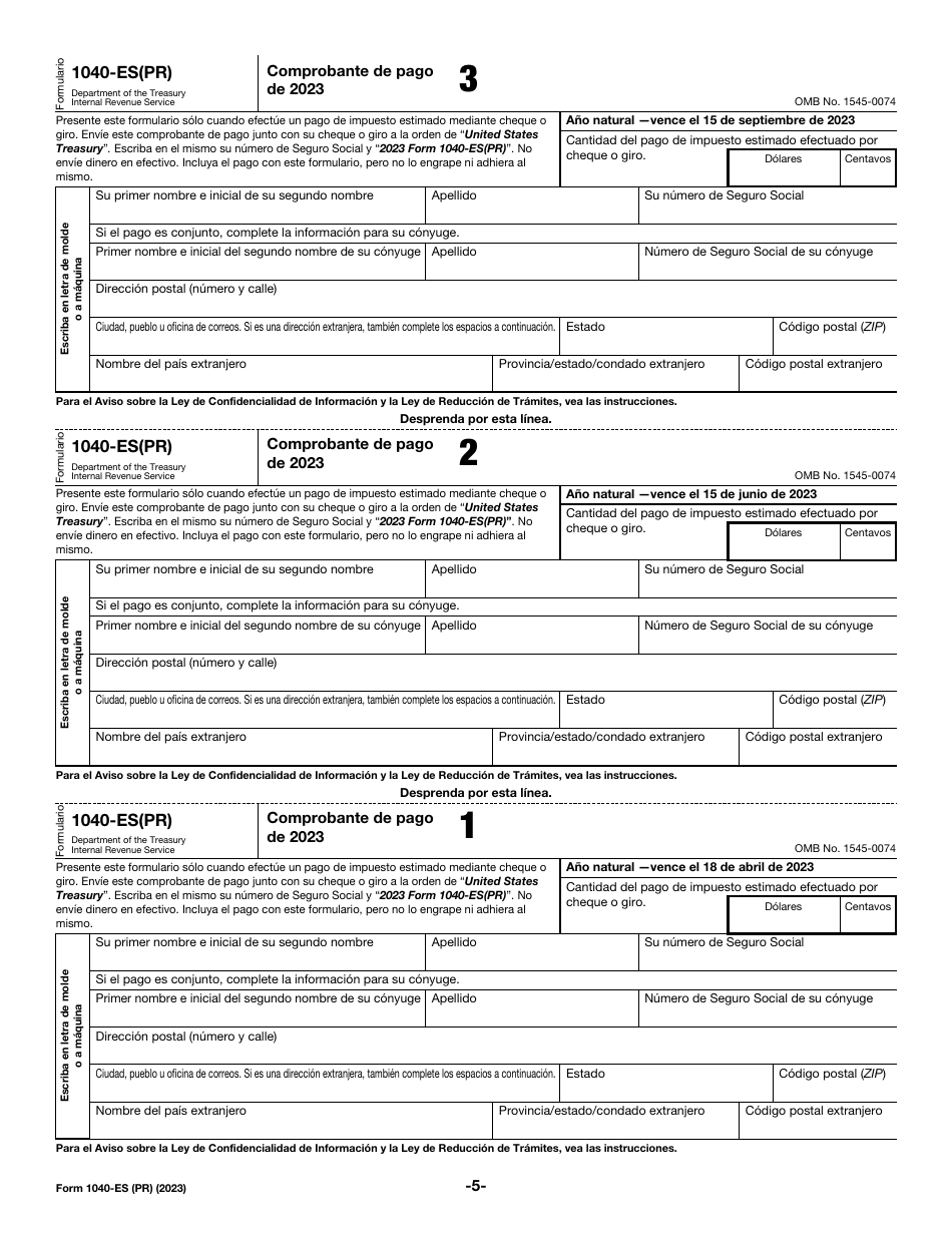 IRS Formulario 1040-ES (PR) Impuestos Federales Estimados Sobre El Trabajo Por Cuenta Propia Y Sobre El Empleo De Empleados Domesticos - Puerto Rico (Puerto Rican Spanish), Page 5