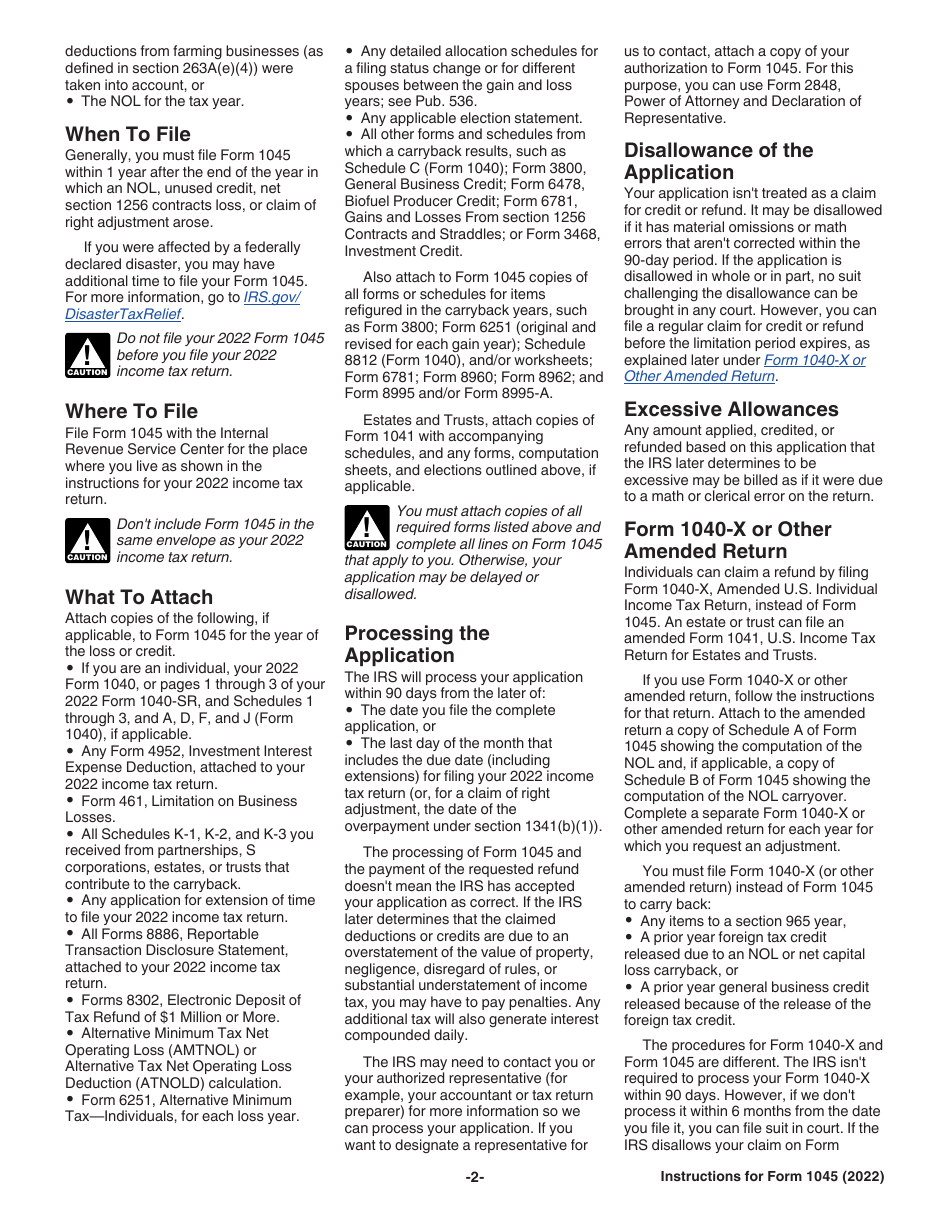 Instructions for IRS Form 1045 Application for Tentative Refund, Page 2