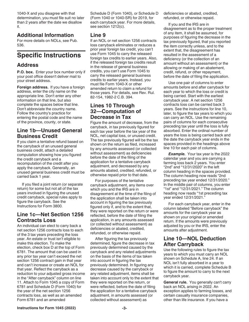 Instructions for IRS Form 1045 Application for Tentative Refund, Page 3