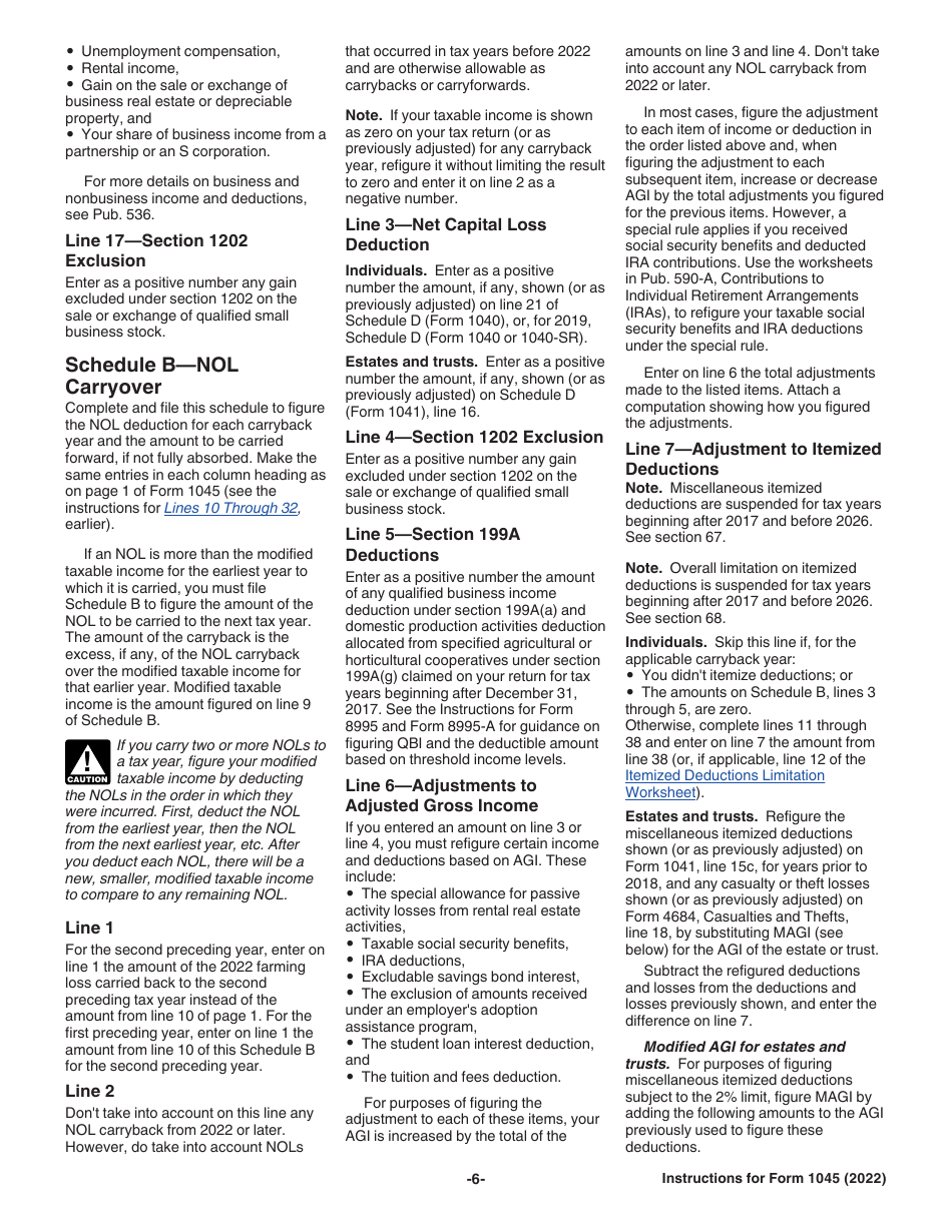 Instructions for IRS Form 1045 Application for Tentative Refund, Page 6