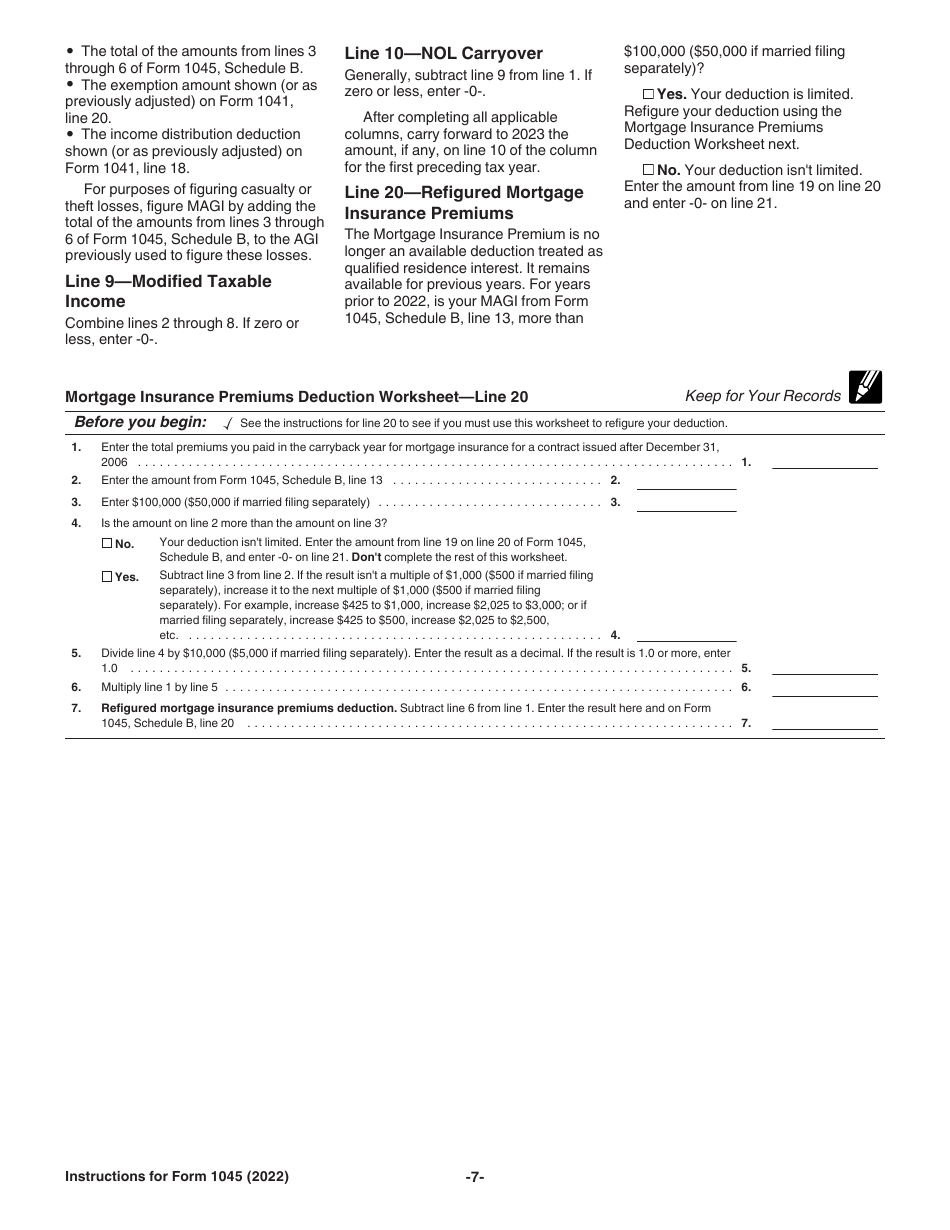 Instructions for IRS Form 1045 Application for Tentative Refund, Page 7