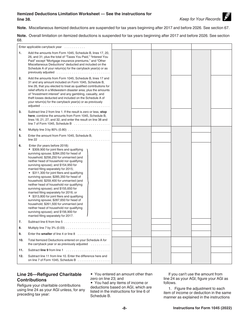 Instructions for IRS Form 1045 Application for Tentative Refund, Page 8