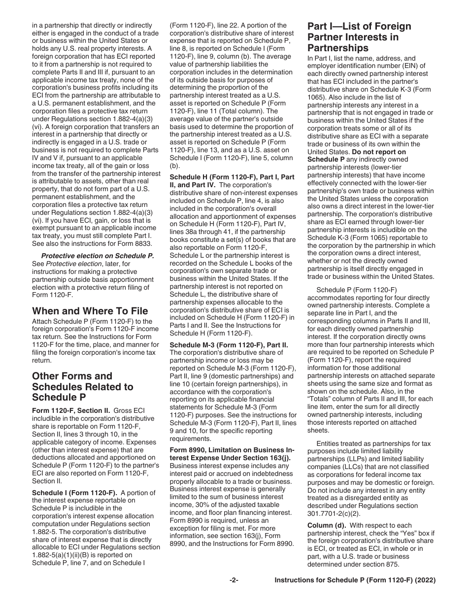 Instructions for IRS Form 1120-F Schedule P List of Foreign Partner Interests in Partnerships, Page 2