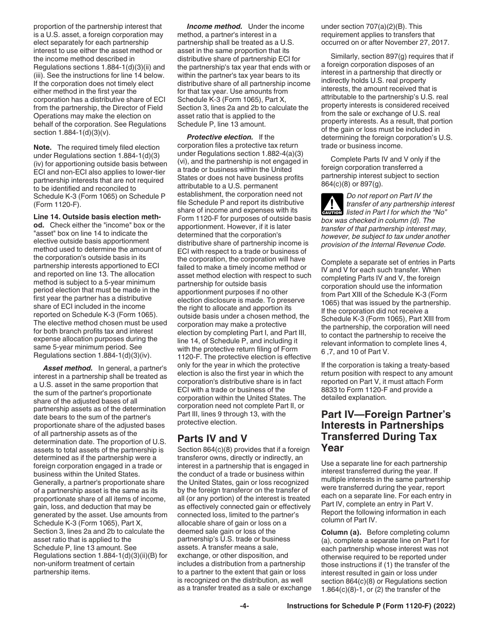 Instructions for IRS Form 1120-F Schedule P List of Foreign Partner Interests in Partnerships, Page 4