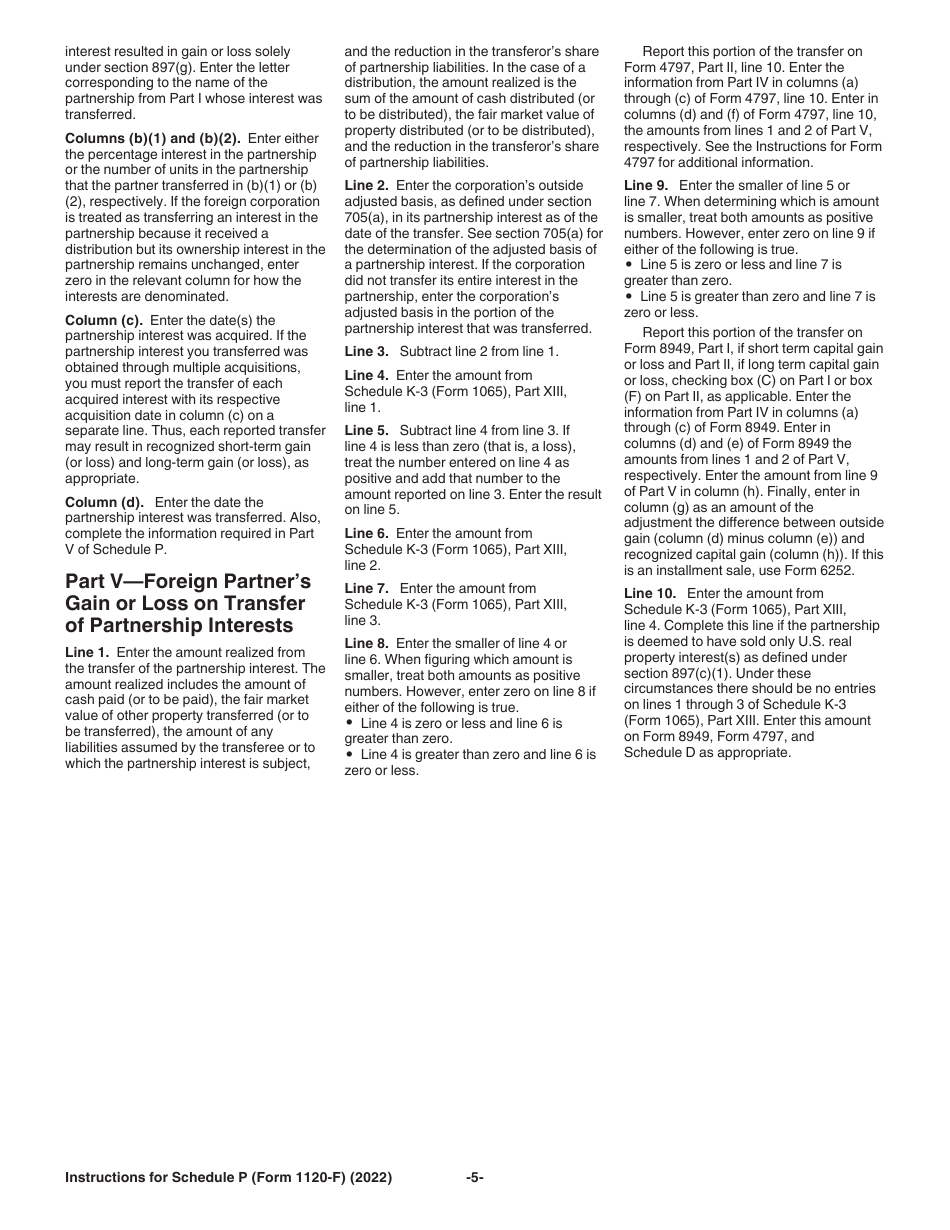 Instructions for IRS Form 1120-F Schedule P List of Foreign Partner Interests in Partnerships, Page 5