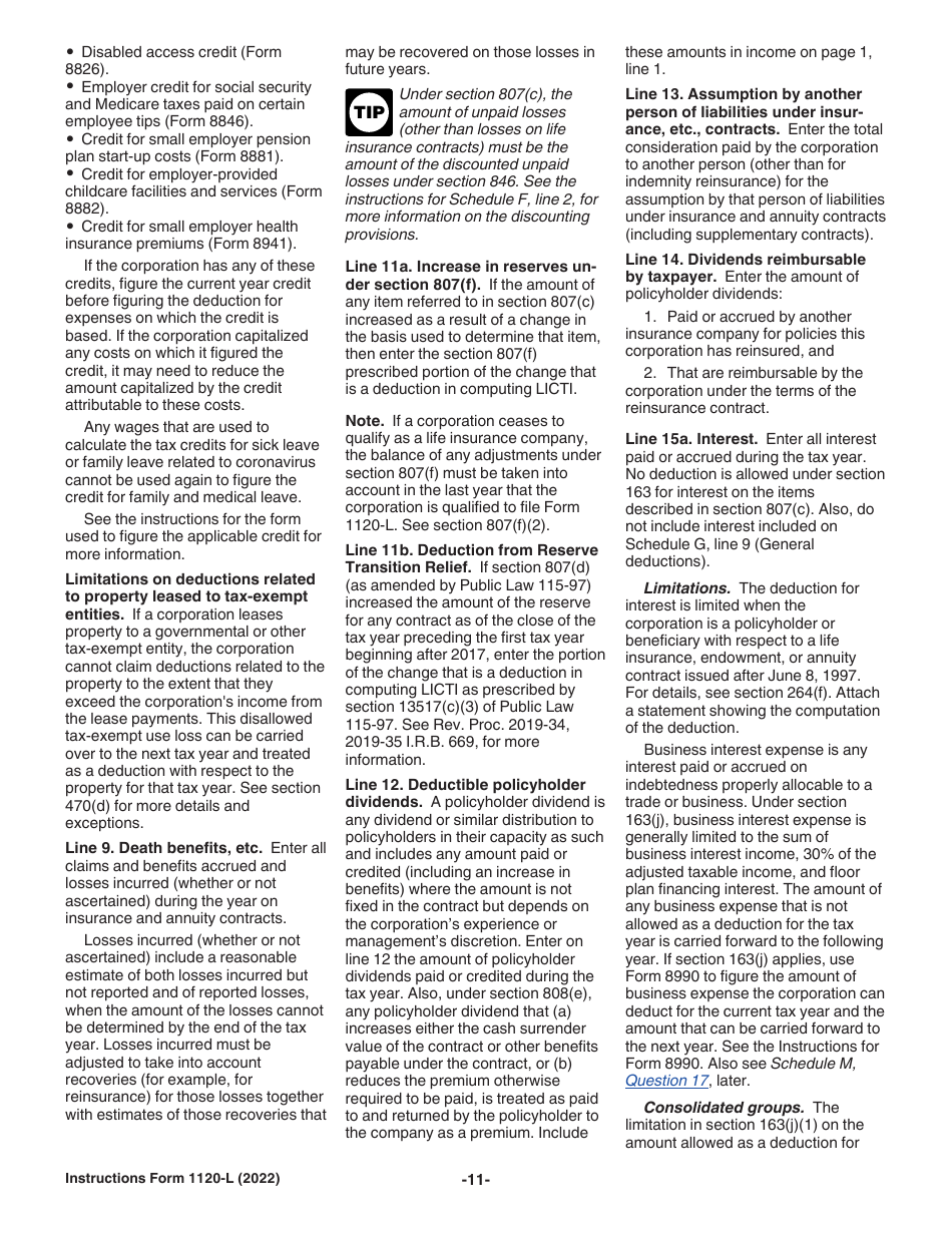 Instructions for IRS Form 1120-L U.S. Life Insurance Company Income Tax Return, Page 11