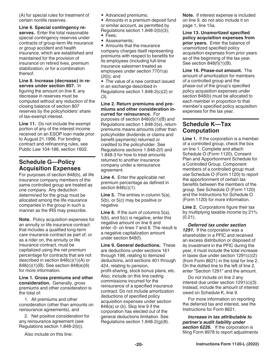 Instructions for IRS Form 1120-L U.S. Life Insurance Company Income Tax Return, Page 20