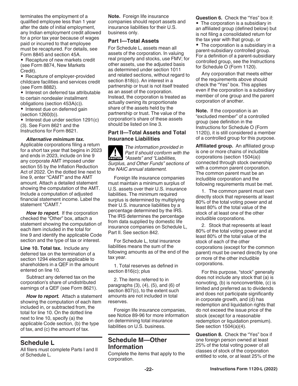 Instructions for IRS Form 1120-L U.S. Life Insurance Company Income Tax Return, Page 22