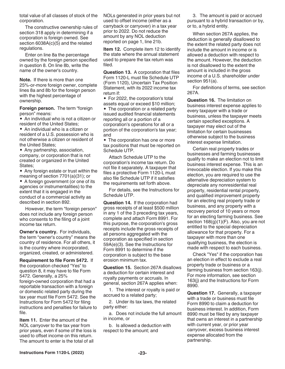 Instructions for IRS Form 1120-L U.S. Life Insurance Company Income Tax Return, Page 23