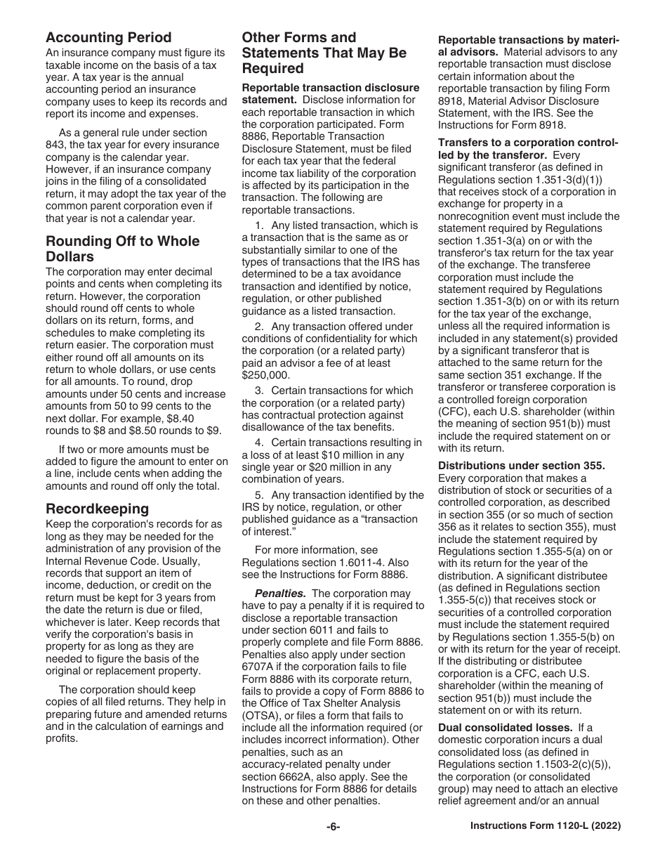 Instructions for IRS Form 1120-L U.S. Life Insurance Company Income Tax Return, Page 6