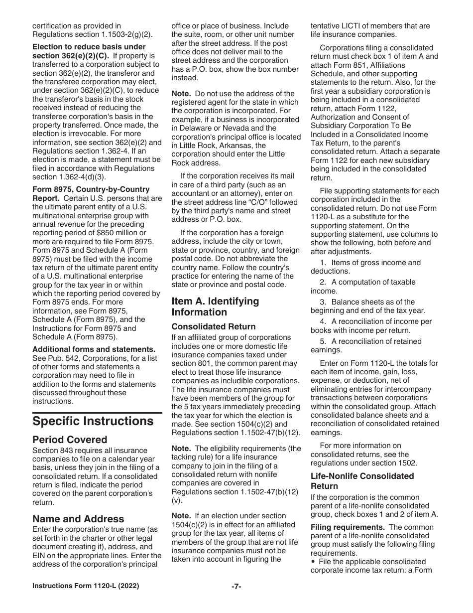 Instructions for IRS Form 1120-L U.S. Life Insurance Company Income Tax Return, Page 7