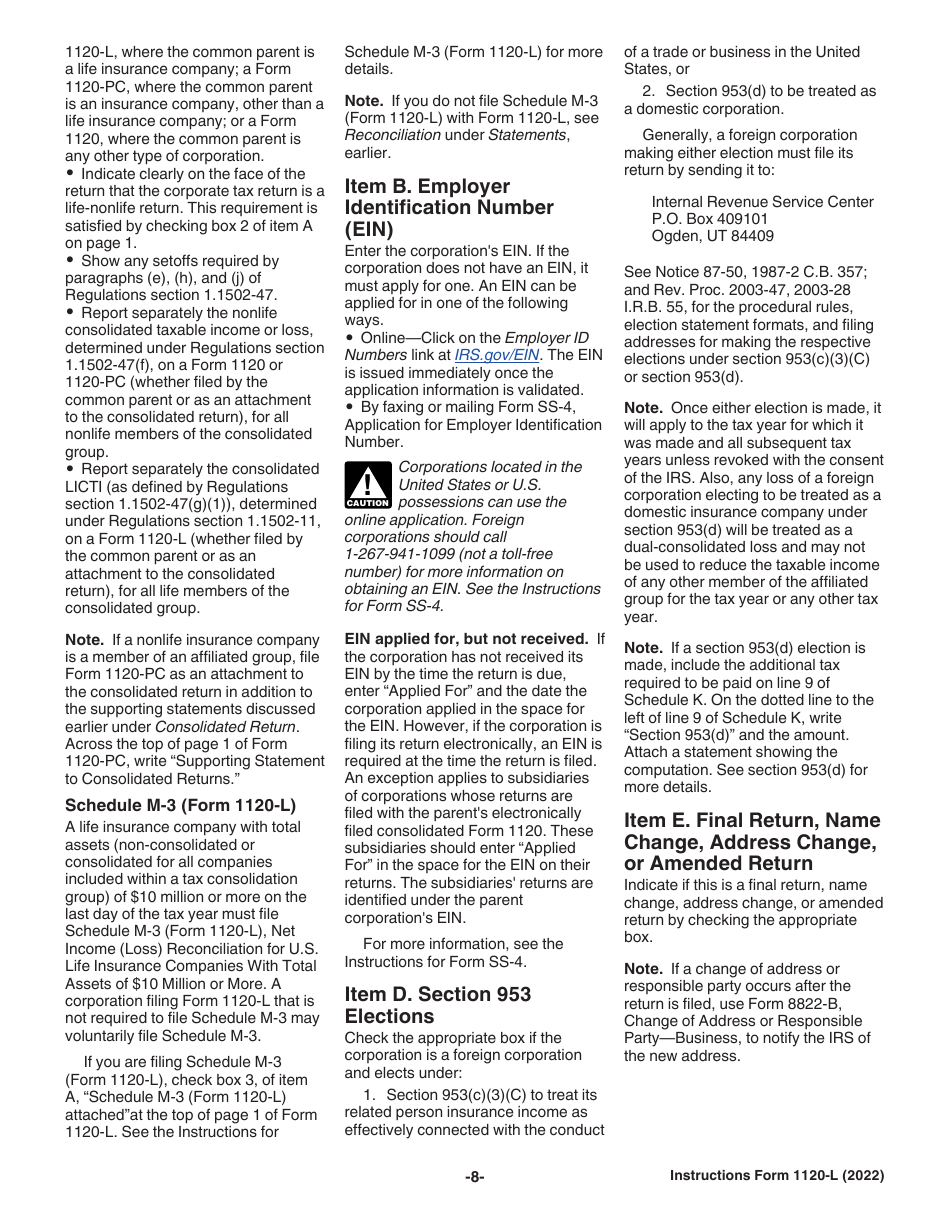 Instructions for IRS Form 1120-L U.S. Life Insurance Company Income Tax Return, Page 8