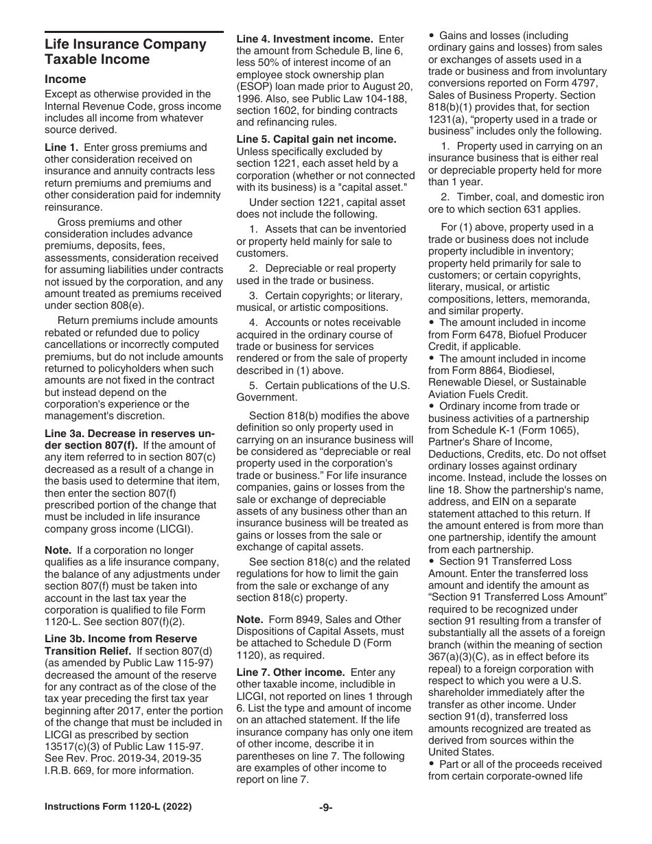 Instructions for IRS Form 1120-L U.S. Life Insurance Company Income Tax Return, Page 9