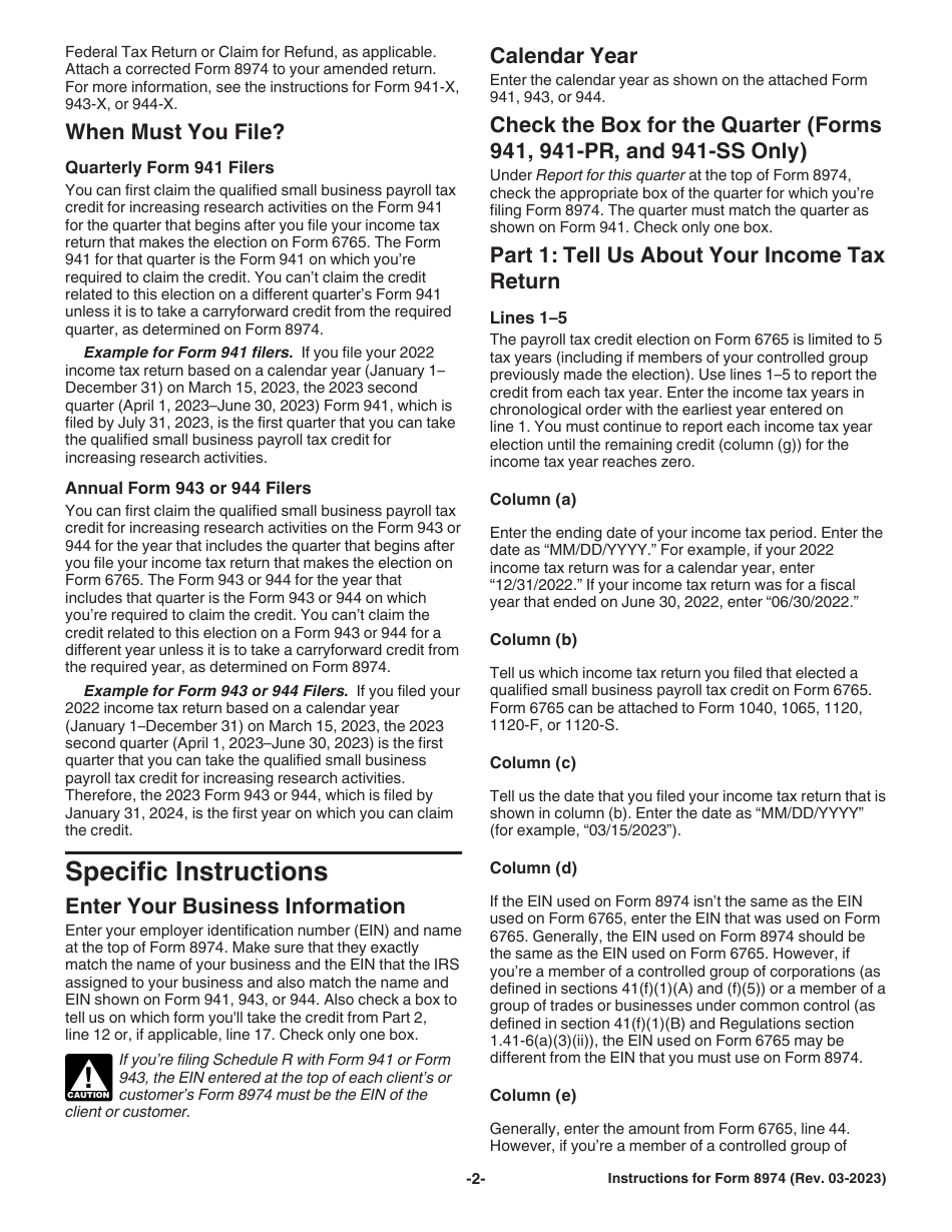 Instructions for IRS Form 8974 Qualified Small Business Payroll Tax Credit for Increasing Research Activities, Page 2