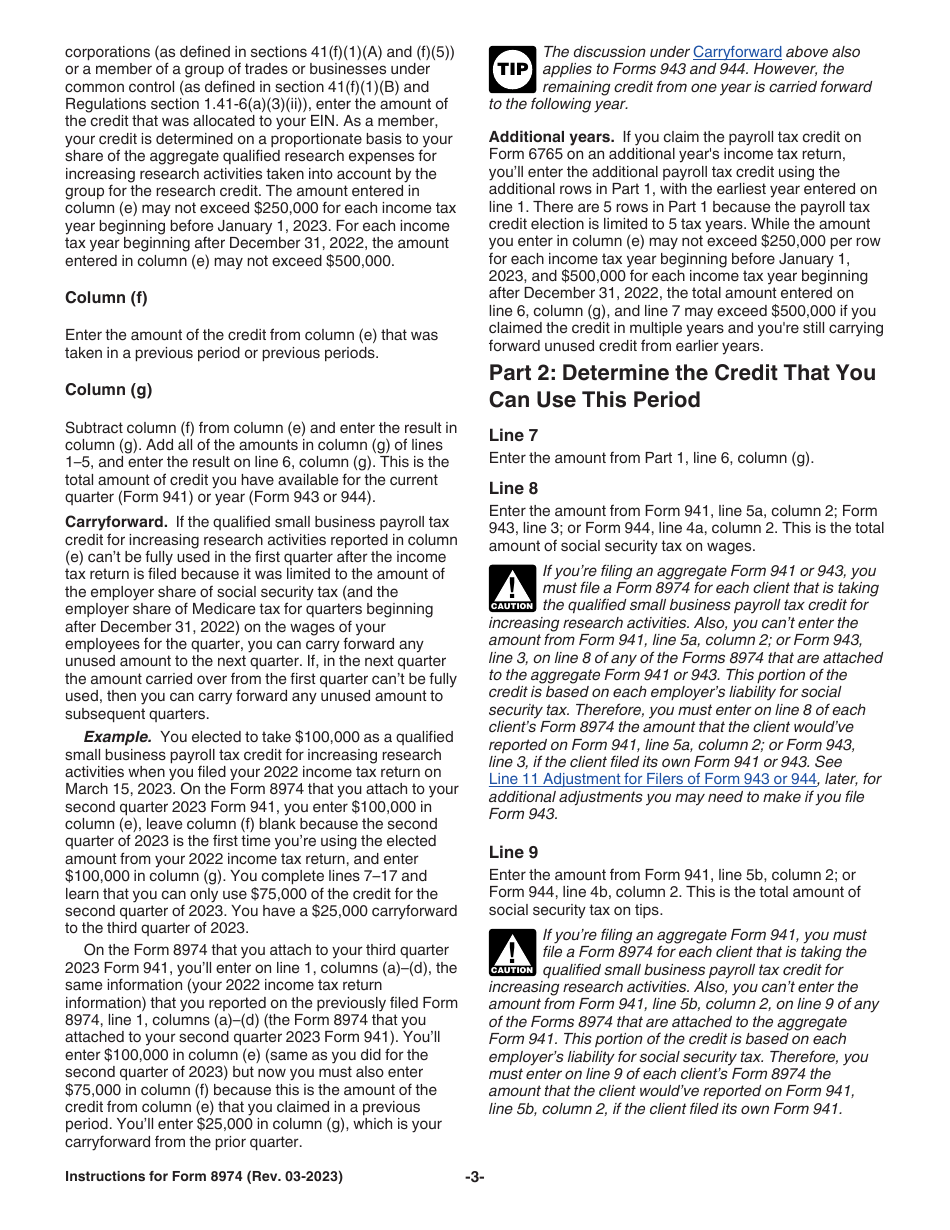 Instructions for IRS Form 8974 Qualified Small Business Payroll Tax Credit for Increasing Research Activities, Page 3