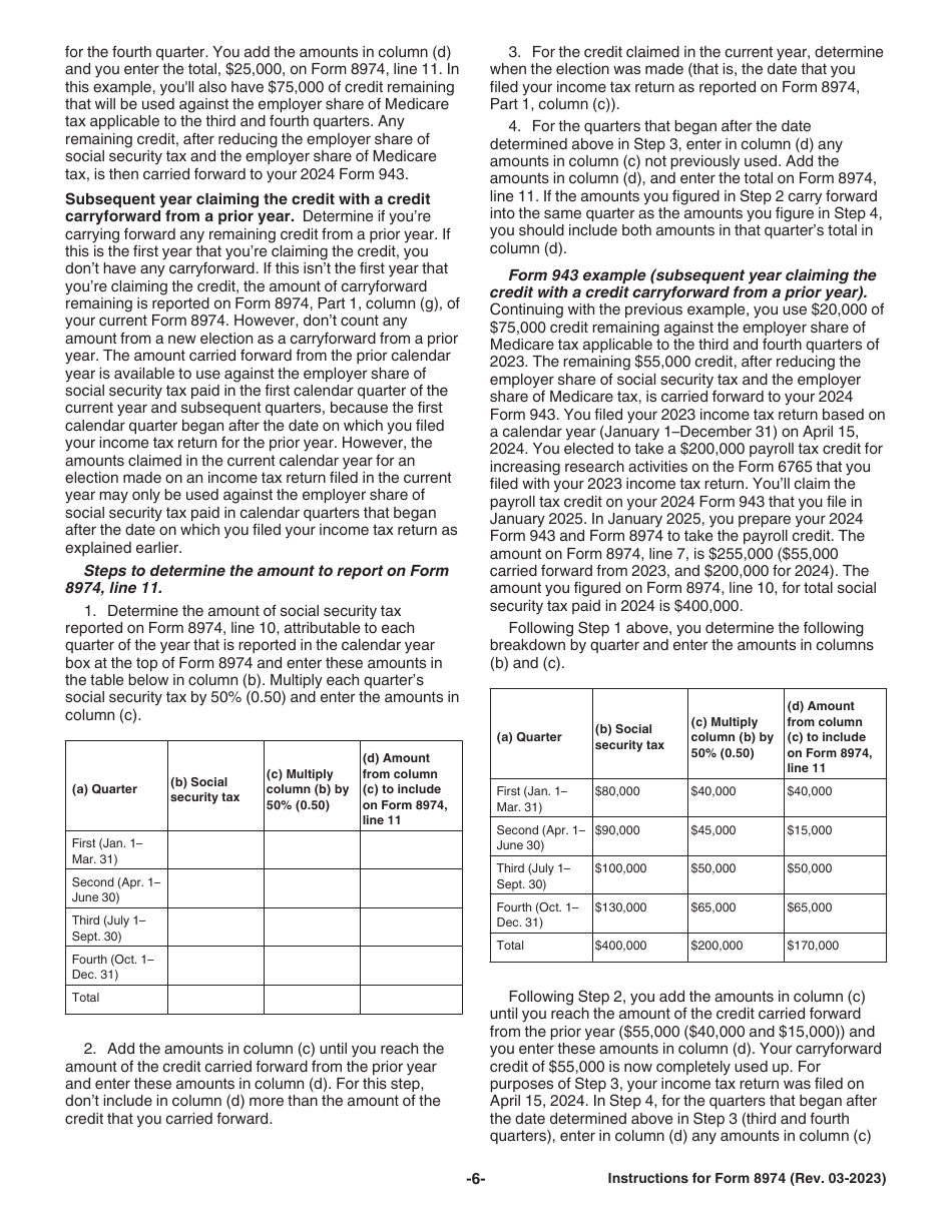 Instructions for IRS Form 8974 Qualified Small Business Payroll Tax Credit for Increasing Research Activities, Page 6