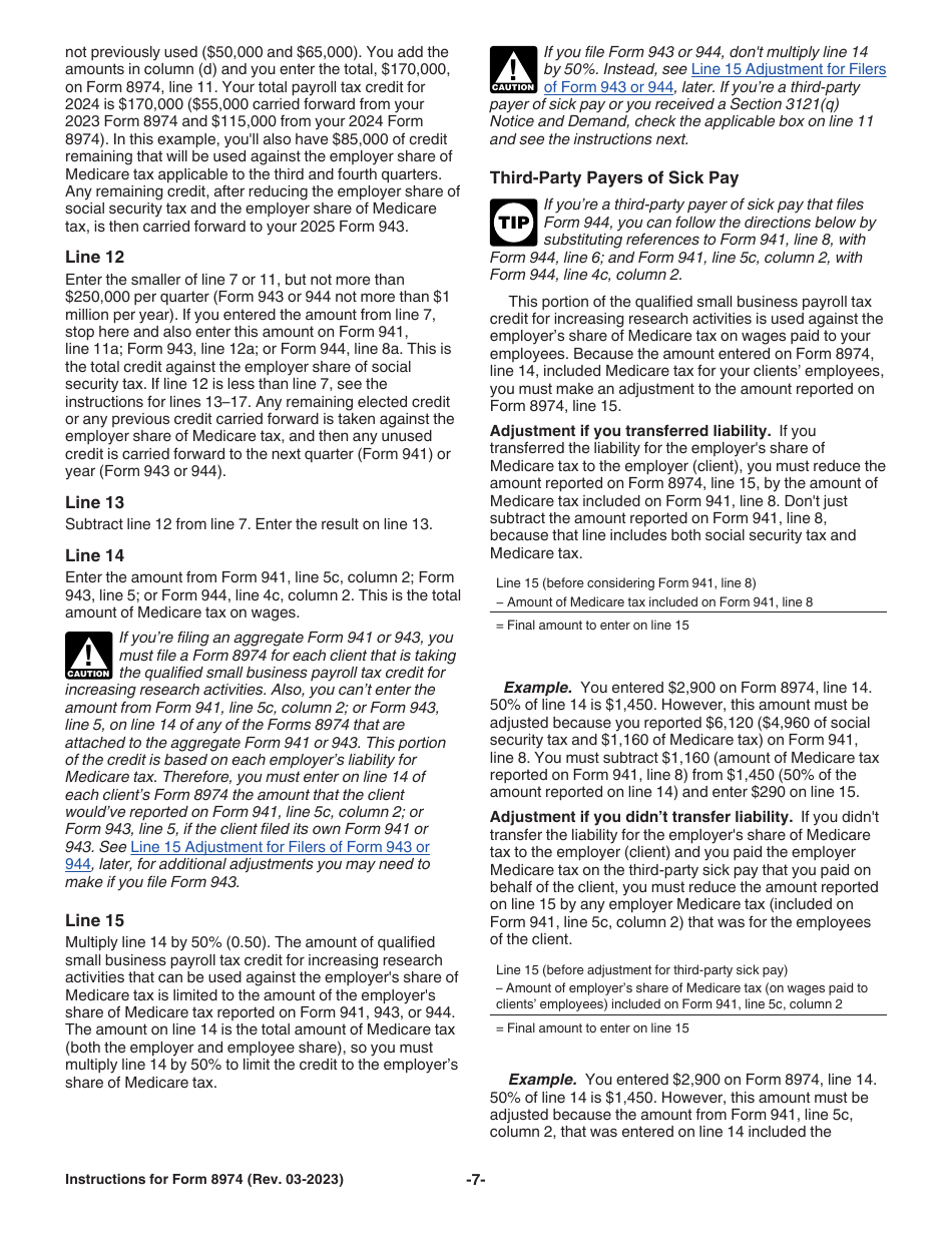 Instructions for IRS Form 8974 Qualified Small Business Payroll Tax Credit for Increasing Research Activities, Page 7