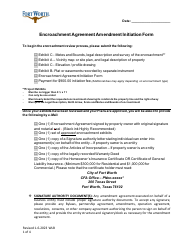 Document preview: Encroachment Agreement Amendment Initiation Form - City of Fort Worth, Texas
