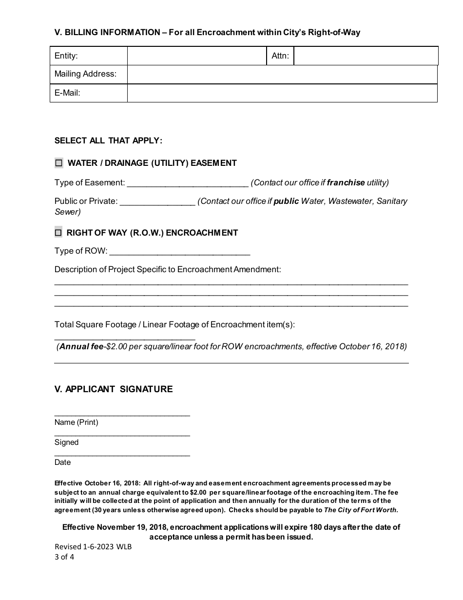 Encroachment Agreement Amendment Initiation Form - City of Fort Worth, Texas, Page 3