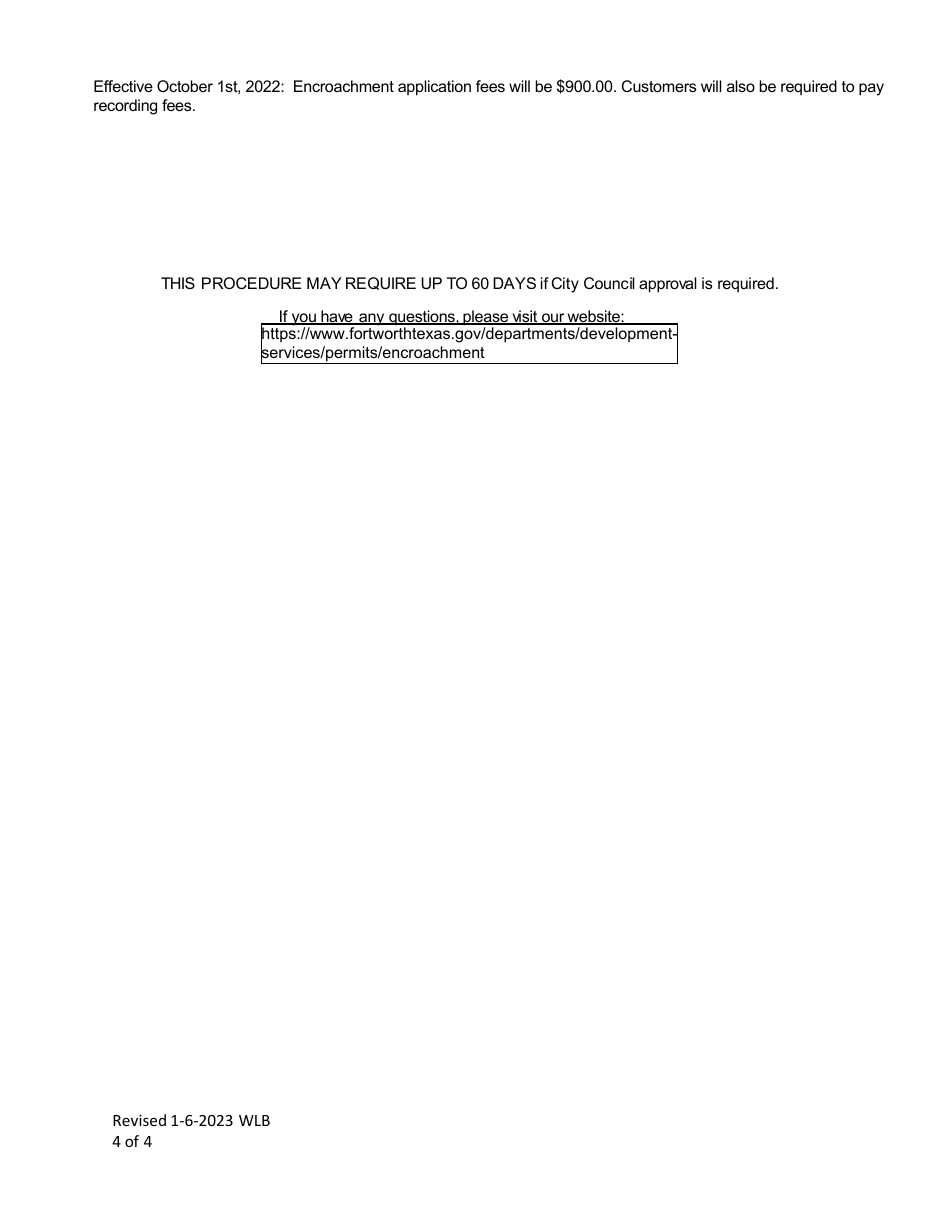 Encroachment Agreement Amendment Initiation Form - City of Fort Worth, Texas, Page 4