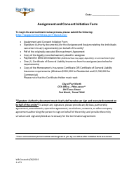 Document preview: Assignment and Consent Initiation Form - City of Fort Worth, Texas
