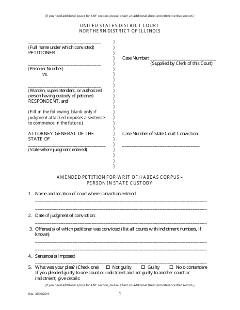 Amended Petition for Writ of Habeas Corpus - Person in State Custody - Illinois Download Pdf