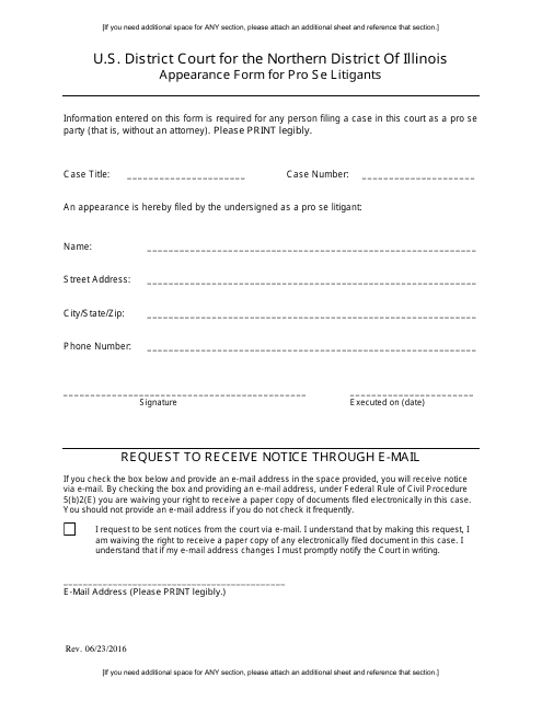 Appearance Form for Pro Se Litigants - Illinois