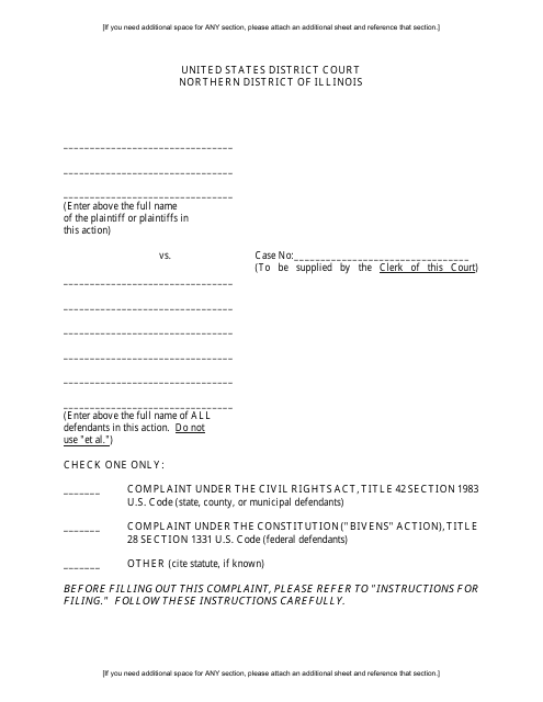 Complaint Under the Civil Rights Act 42 U.s.c. 1983 Against Federal, State, County, or Municipal Defendants - Illinois Download Pdf