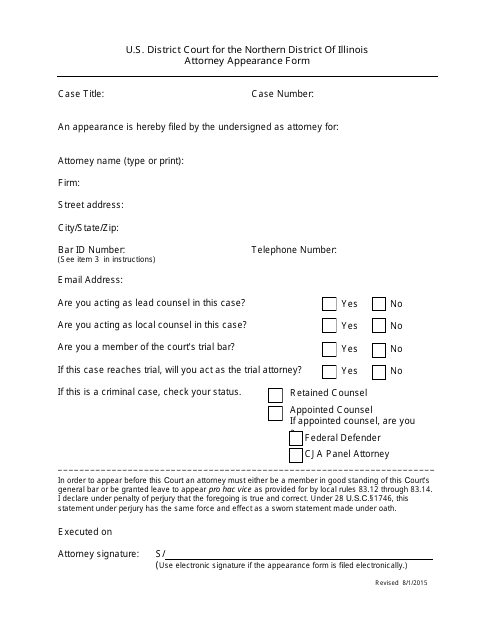 Attorney Appearance Form - Illinois