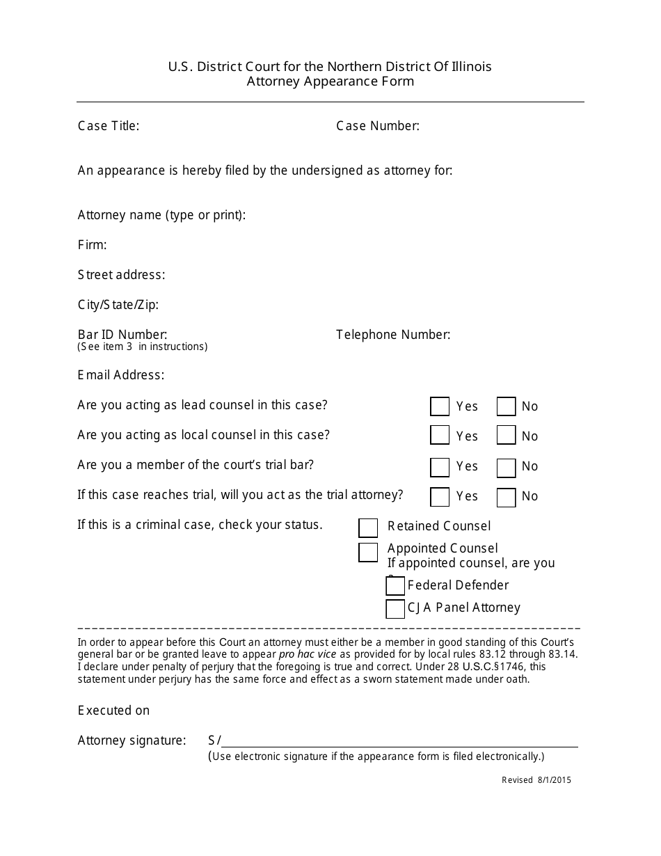 Attorney Appearance Form - Illinois, Page 1